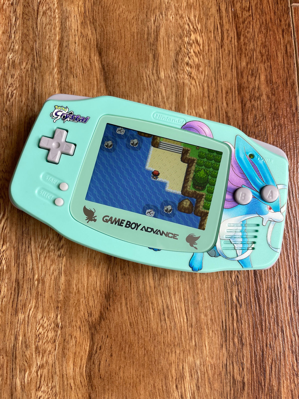 NINTENDO GAME BOY ADVANCE GBA GAME BOY AGB BACKLIT IPS V5 POKEMON SUICUNE EDITION