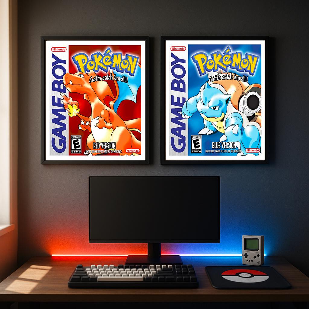 Custom hand-made Pokémon Red/Blue/Green/Yellow Gameboy Box Art Frame