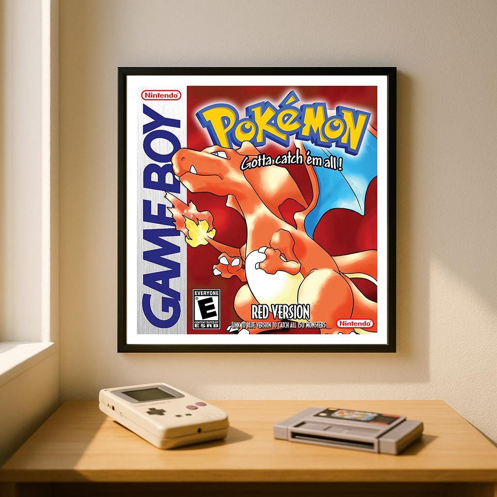 Custom hand-made Pokémon Red/Blue/Green/Yellow Gameboy Box Art Frame
