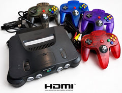 Nintendo 64 Console N64 (PAL) + 1080p HDMI Adapter, Cables and 4x Controllers